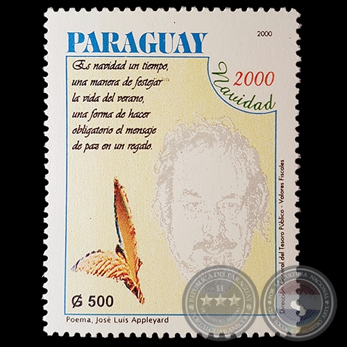 Poema de JOS LUIS APPLEYARD - SELLOS POSTALES DEL PARAGUAY AO 2.000